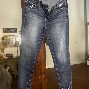 BKE Women's Dark Blue Distressed Skinny Jeans